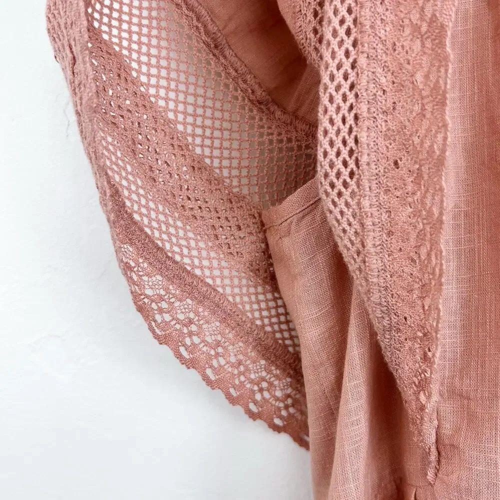 Old Navy Girl's Peach Lace 100% Cotton Natural Fiber Flutter Sleeve Dress NWT